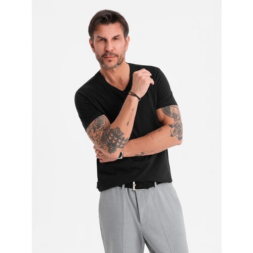 Ombre BASIC men&amp;#039;s classic cotton T-shirt with a crew neckline - black Slike