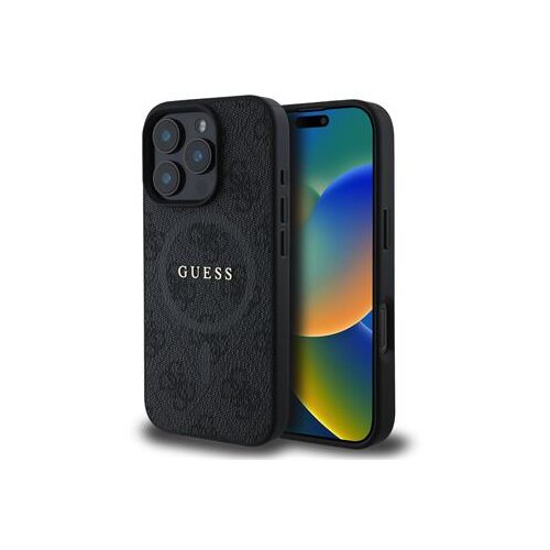 Guess originalni ovitek GUHMP16LG4GFRK za iphone 16 pro - magsafe - pu leather - črn Slike