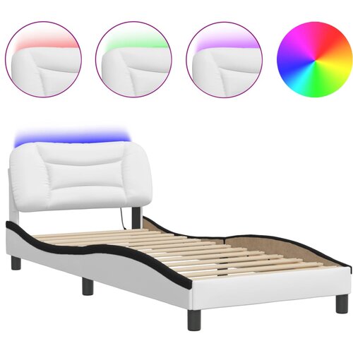 Maison Chic Posteljni okvir - Enojna postelja - Postelja za odrasle z LED lučkami bel in črn 90x190 cm umetno usnje, (21697466) Cene