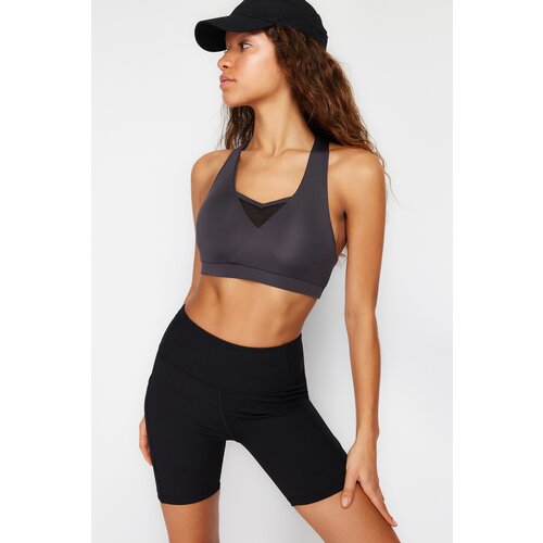 Trendyol Dark Anthracite Supported/Shaping Tulle Detailed Weightlifting Collar Knitted Sports Bra Cene