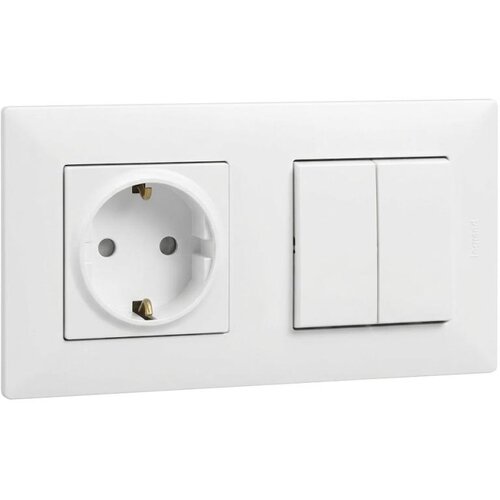  Legrand-kućna utičnica 250V/16A SCHUKO i dvostruki prekidač br. 5 sa okvirom NILOE STEP bela Slike