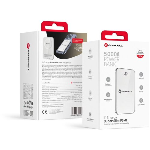 forcell f-energy F5K8 super slim powerbank kompatibilan sa magsafe PD3.0 QC4.0 15W 5000 mah bela Cene