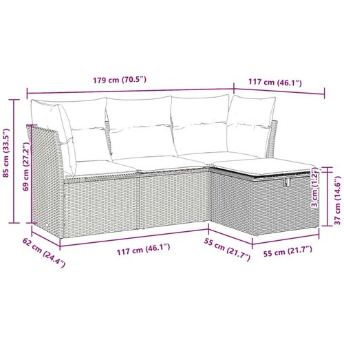 VidaXL 4-dijelni set vrtnih sofa s jastucima bež od poliratana Slike