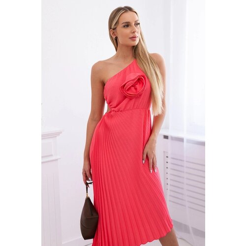 Kesi Pleated dress with floral pink neon Slike