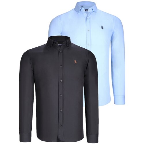 Dewberry DUO SET G725 MEN&amp;#039;S SHIRTS-BLACK-BLUE Slike