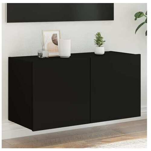 VidaXL Stenska TV omarica z LED lučkami črna 80x35x41 cm Slike