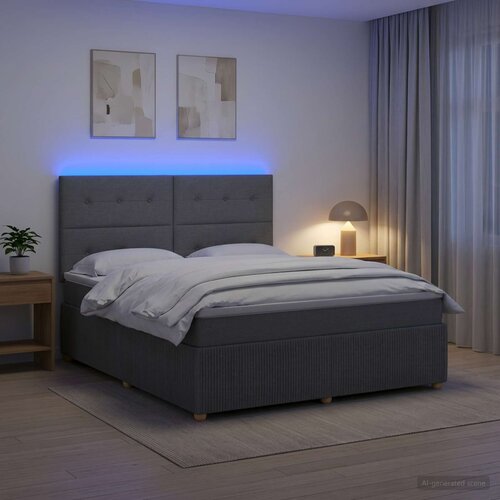  LED okvir za krevet s madracem Tamnosiva 180 x 200 cm Tkanina Cijene