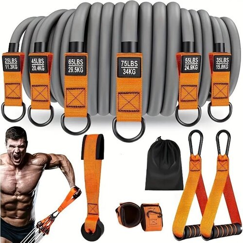 INF 12-delni (300 lbs) večnamenski komplet elastičnih trakov za vadbo doma Grey Orange, (5000314008) Cene