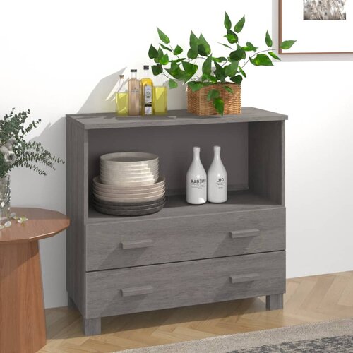 VidaXL komoda svetlo siva 85x35x80 cm trdna borovina Slike