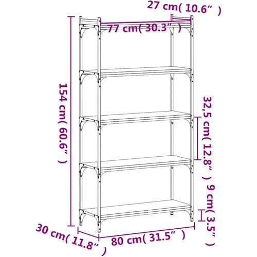  Regal za knjige s 5 razina crni 80x30x154 cm konstruirano drvo Slike