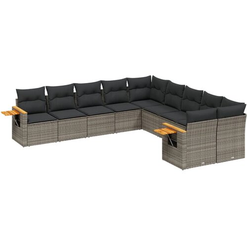  10-dijelni set vrtnih sofa od poliratana s jastucima sivi Slike