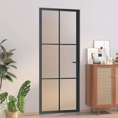  Notranja vrata 76x201,5 cm črno mat steklo in aluminij, (20766437) Cene
