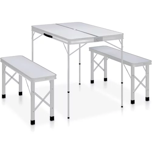  Zložljiva kamping miza z 2 klopema aluminij bele barve