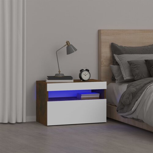vidaXL Noćni ormarić s LED svjetlima boja dimljenog hrasta 60x35x40 cm Cijene