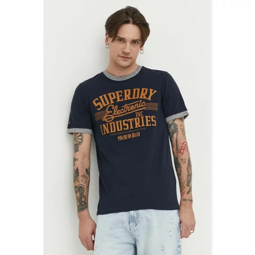Superdry Bombažna kratka majica moški, mornarsko modra barva
