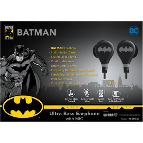  Slu&amp;scaron;alice sa mikrofonom, Batman, 3.5 mm - BATMAN Ultra Bass Earphone with Mic Slike