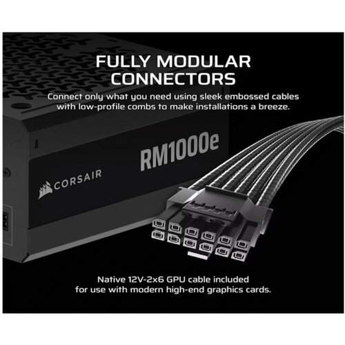 Corsair PSU 1000W RM1000eGold, Fully Modular, 12V-2x66xSATA, 3xPCIe, ATX 3.1, PCIe 5.1 Cijene