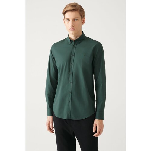 Avva Men's Khaki Button Collar 100% Cotton Slim Fit Slim Fit Shirt Slike