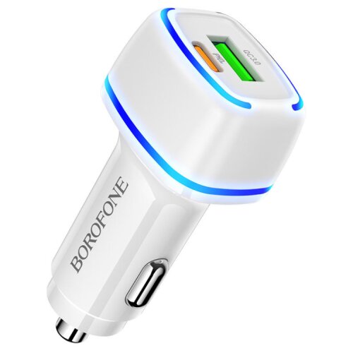 Mercury Auto Punjač BOROFONE BZ14A dual port PD20W+QC3.0 USB + Type-C ambient light car white Cene