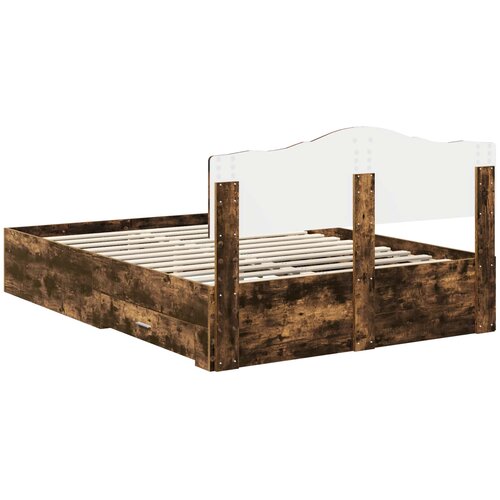  Krevetna konstrukcija s ladicama Dimljeni hrast 150 x 200 cm Smeđa 203 x 153 x 90 cm Slike