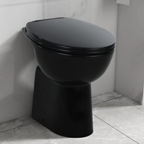 vidaXL Visoka WC školjka brez roba počasno zapiranje 7 cm višja črna Cene
