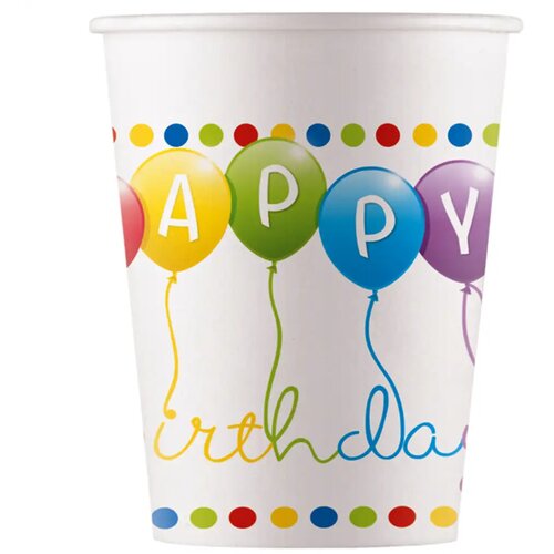 Procos Papirnati kozarčki s pisanimi baloni in napisom Happy Birthday 200 ml, set 8 kosov Slike