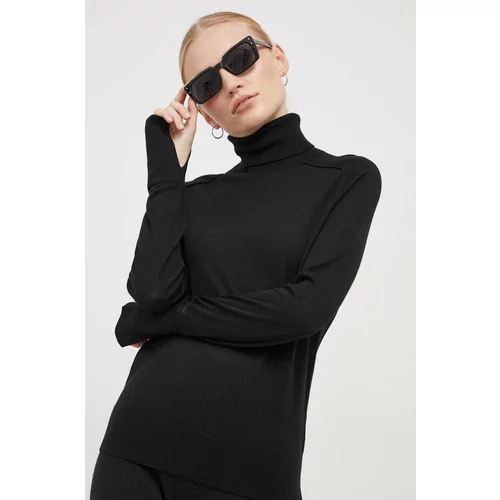 Calvin Klein Vuneni pulover za žene, boja: crna, lagani, s dolčevitom