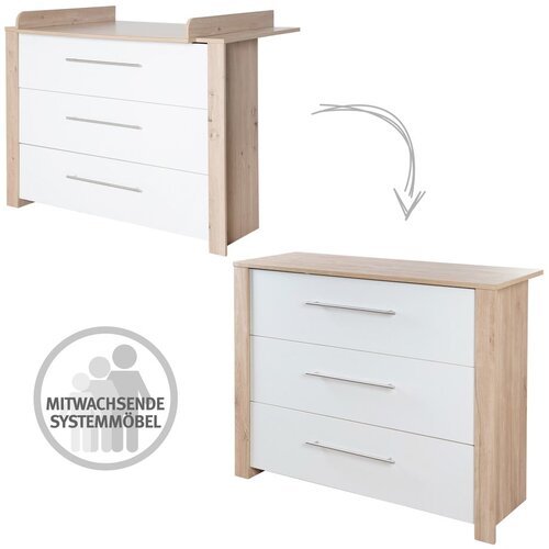 Roba Bela/v naravni barvi nizka otro&amp;scaron;ka komoda v hrastovem dekorju s previjalnim pultom 112x98 cm &amp;ndash; Slike