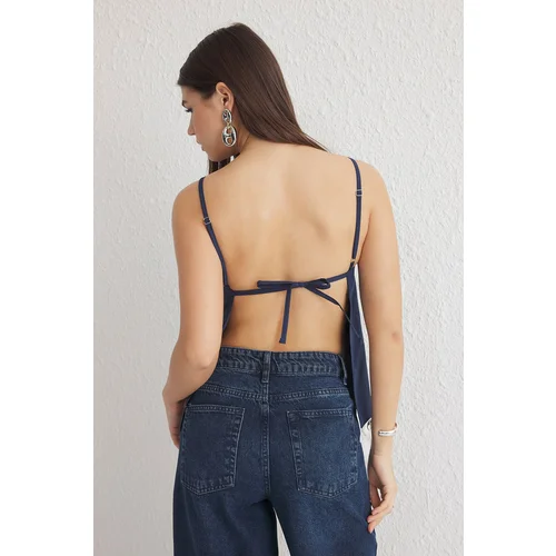 Trendyol Navy Blue Low-Cut Back Woven Blouse