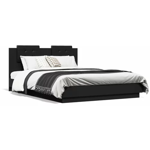 Okvir za krevet s uzglavljem crni 150x200 cm konstruirano drvo
