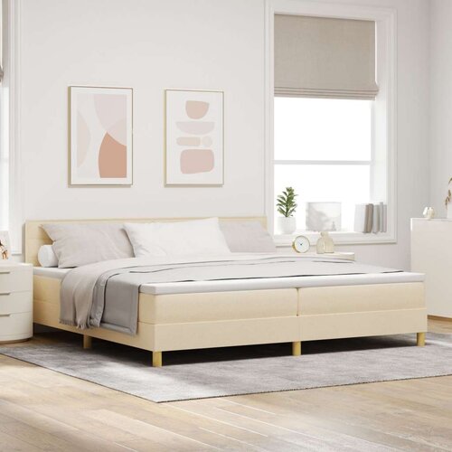  Kutni krevet s madracem krem 200x200 cm tkanina Slike