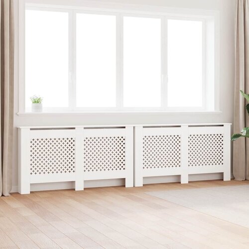  Pokrovi za radijator 2 kom bijeli 152 x 19 x 81,5 cm MDF Slike
