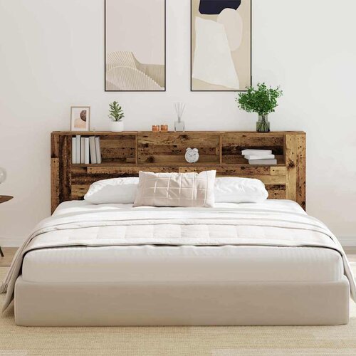  Glava kreveta s ormarićem Staro drvo 220 x 18,5 x 102,5 cm Slike