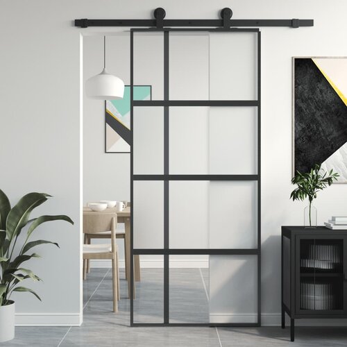 vidaXL Klizna vrata crna 90 x 205 cm od kaljenog stakla i aluminija Cene
