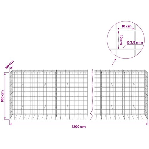  Gabion s žicom debljine 3,5 mm i mrežom 10x10 cm 1200x50x100 cm Slike