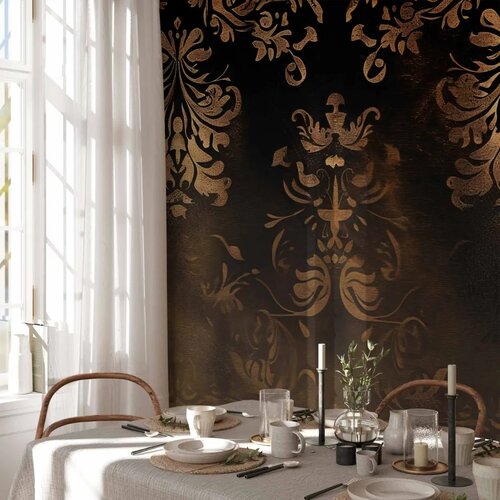  Foto tapeta - Baroque Ornaments in Patinated Gold and Browns: Retro Motif 250x175 Vodootporna Slike