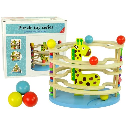 Montessori drvene kuglice na toboganu sa žirafom Slike