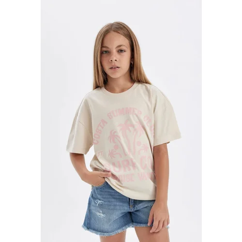 Defacto Girl's Relax Fit Printed Short Sleeve T-Shirt