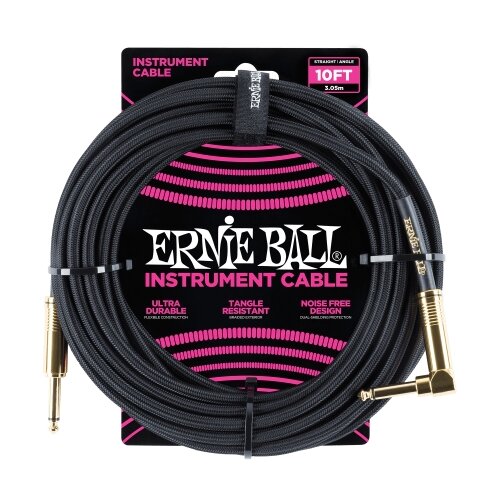Ernie Ball kabel P06081 - 10FT(3m) BRAIDED 6,3mm - 6,3mm L instrument - BLK boja Slike
