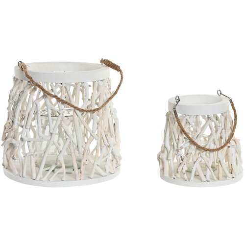  Stojalo za Sveče Home ESPRIT Bela Les Kristal 35 x 35 x 32 cm (2 kosov) Slike