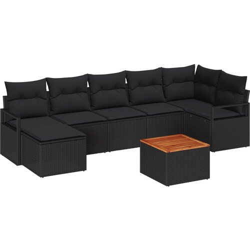 vidaXL set vrtne garniture z blazinami, črna poli ratan, dvosedna vrtna garnitura z blazinami, črna poli ratan Cene
