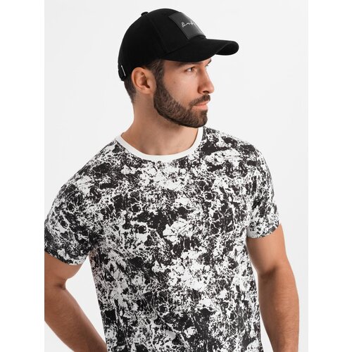 Ombre Men's patterned cotton short sleeve T-shirt - white and black Cene