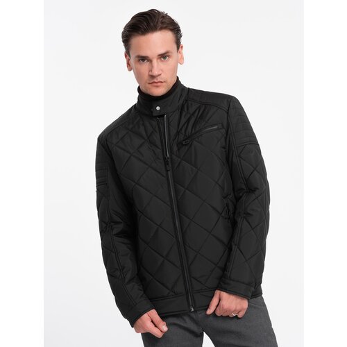 Ombre BIKER men's insulated jacket quilted in a diamond pattern - black Cene