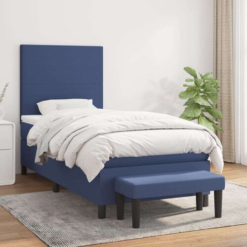 Box spring postelja z vzmetnico moder 90x200 cm blago Cene
