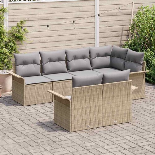  Sjedeća garnitura za vrt 7 kom. Bež Poli ratan 242.5 x 132.5 x 69 cm Slike