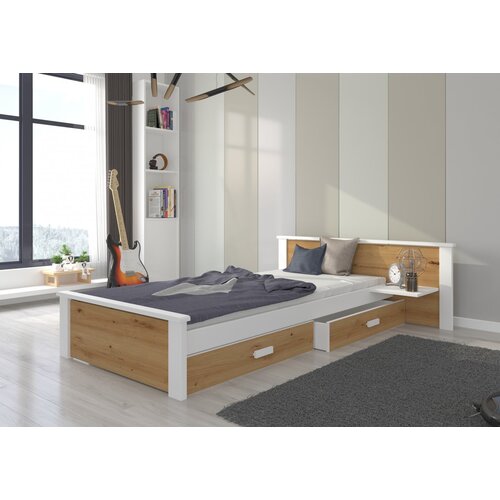 ADRK Mladi krevet ALDEX SHELF s dvije ladice 180x80 cm - BIJELA-HRAST Cijene