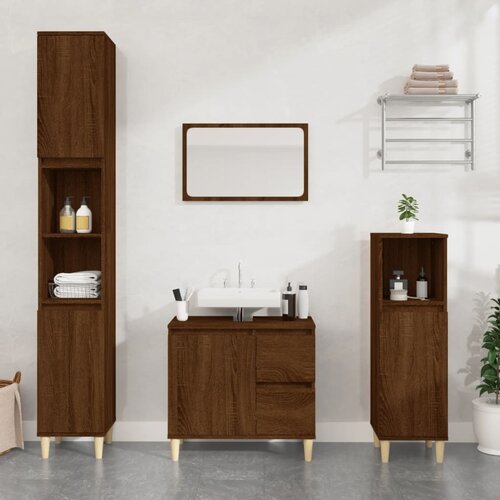 The Living Store Kopalni&amp;scaron;ka omarica rjavi hrast 65x33x60 cm inženirski les - Kopalni&amp;scaron;ka Omarica, (21436796) Slike