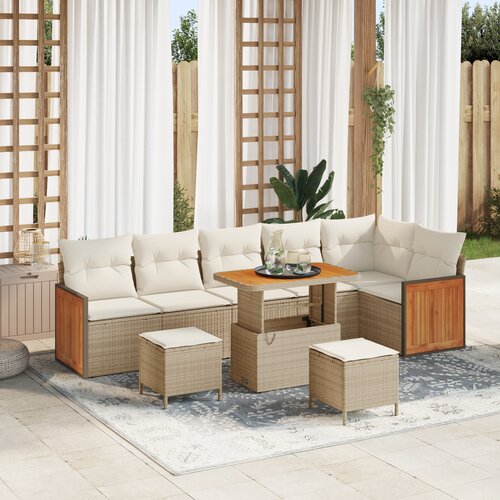 VidaXL 9 Djelni Vrtni Sofa Set s Jastucima Bež Poli Ratan Acacia Slike