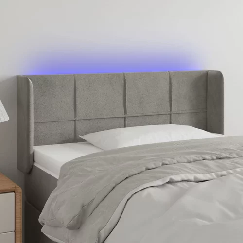 vidaXL LED posteljno vzglavje svetlo sivo 103x16x78/88 cm žamet