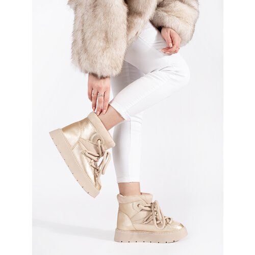 Shelvt Light beige lace-up women&amp;#039;s snow boots with a thick sole Slike